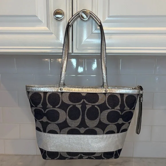 Coach Y2K Vintage Denim Jacquard Signature Stripe Tote